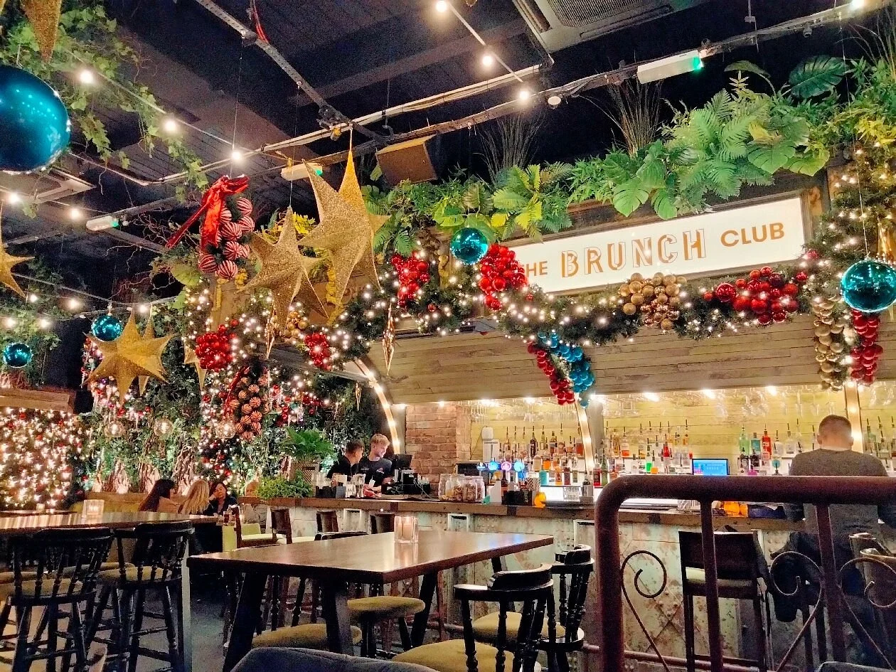 The Brunch & Cocktail Club bar in Liverpool with Christmas decorations