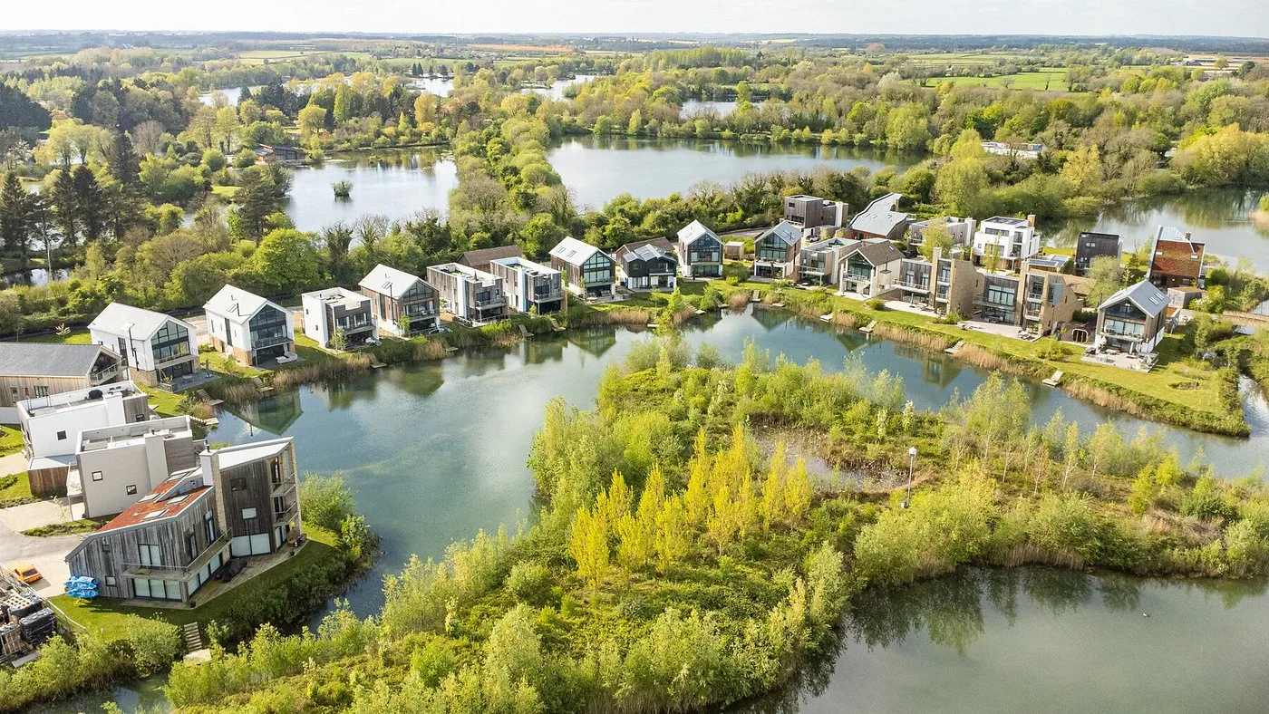 Lakeside holiday houses at Lower Mill Estate in the Cotswold Water Park