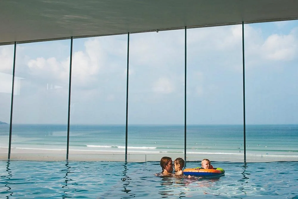 Watergate Bay Hotel above the beach near Newquay, Cornwall